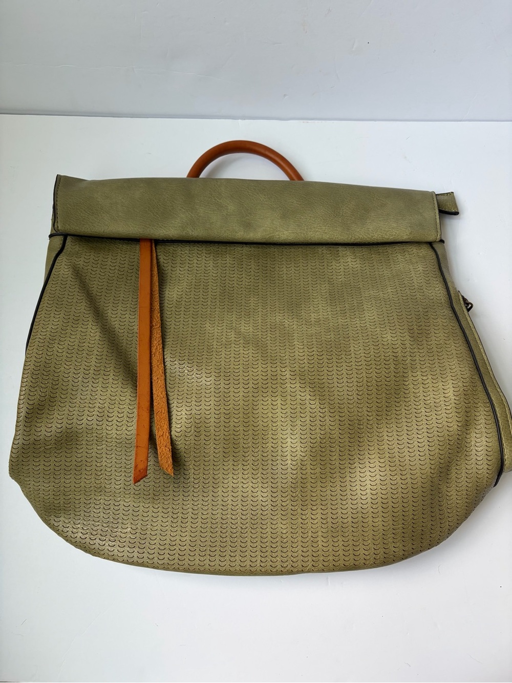 Olive Green Faux Leather Backpack Purse